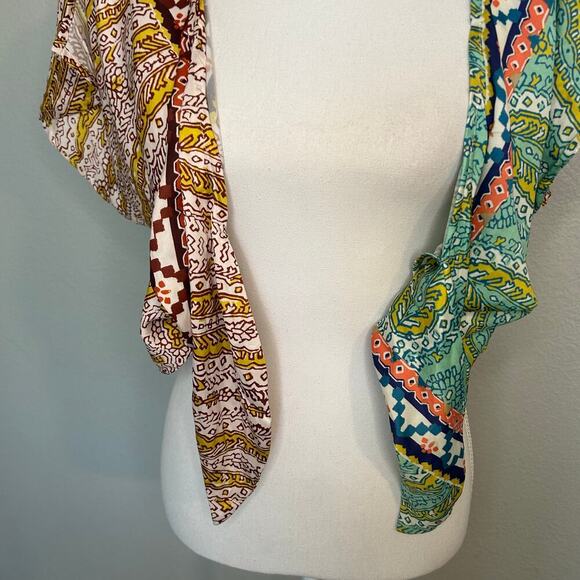 Anthropologie motif multicolor crop top swim suit cover up split sleeve size M - Picture 2 of 7